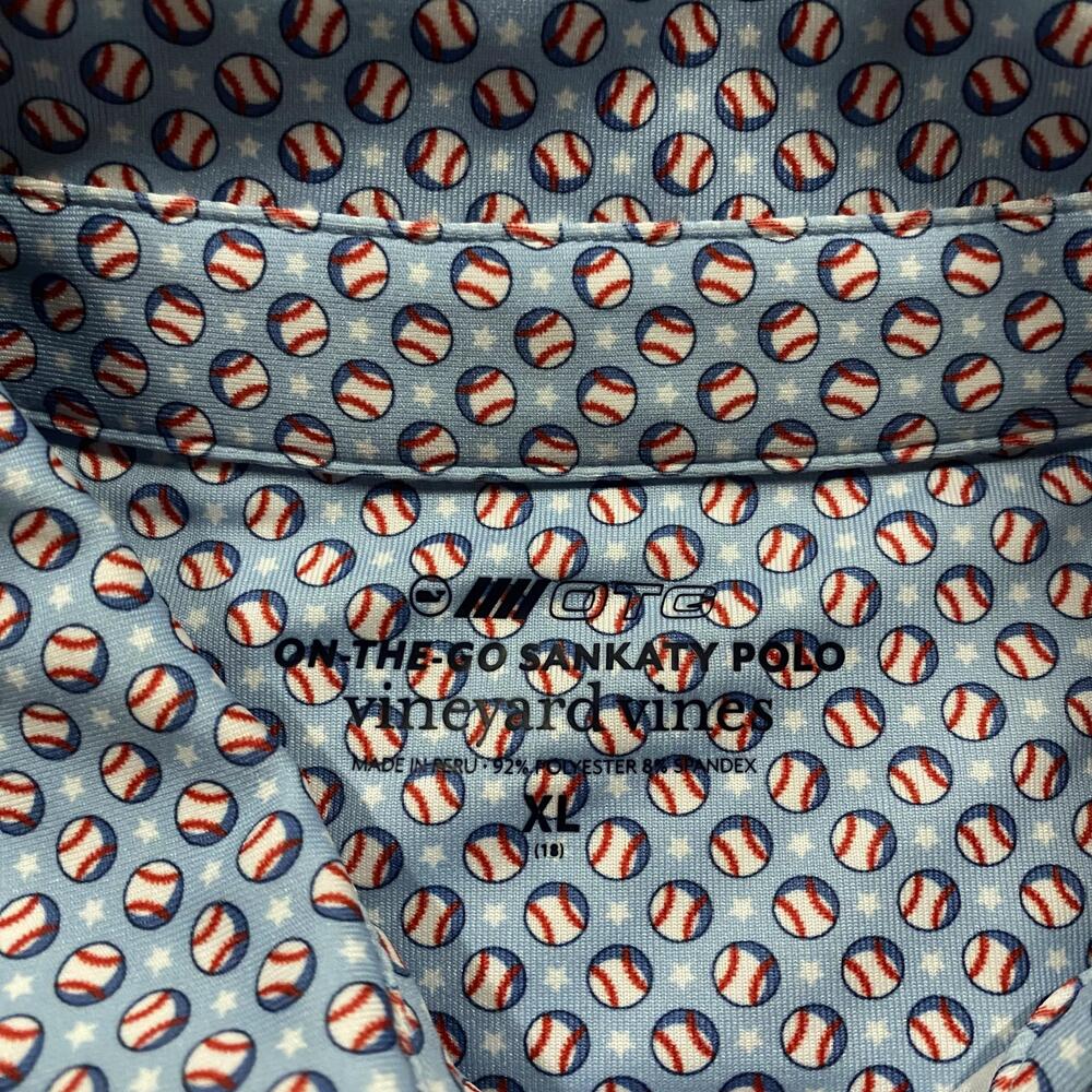 Vineyard Vines Polo Shirt Boys XL Blue Baseball Stars Sankaty On-The-Go USA - Picture 3 of 7